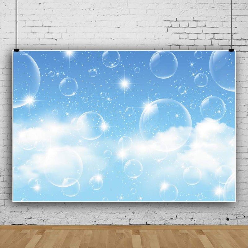 DORCEV 5x3ft Blue Sky Bubble Backdrop for Birthday Party Baby Shower Photography Background Sunny Blue White Cloud Sky Shiny Bubble Bridal Shower Party Banner Wallpaper Portraits Photo Studio Props - Image 3